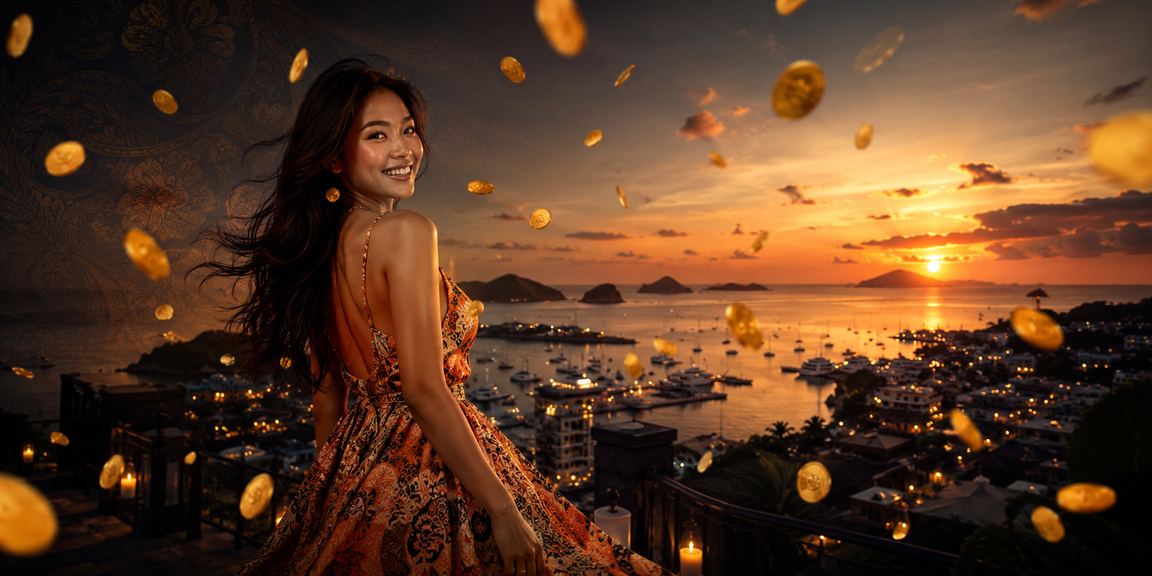 Model wanita elegan di meja casino dengan suasana mewah