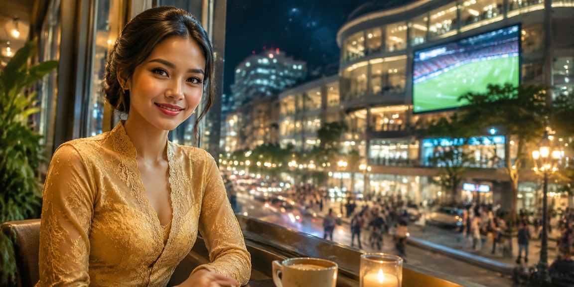 Wanita muda menikmati kopi sambil menggunakan laptop untuk mengakses platform casino